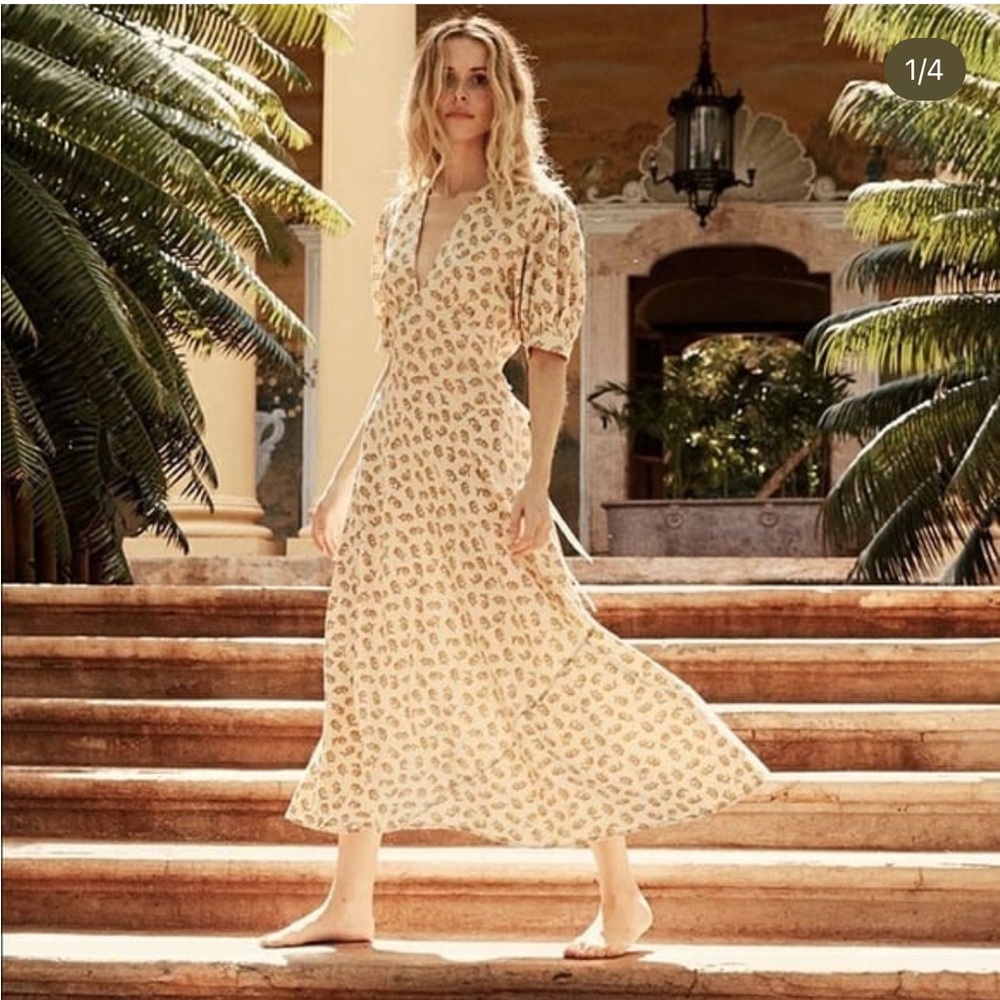 Doen Wisteria Silk Dress in Yellow Cottage Garden